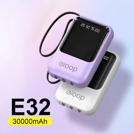 แบตสำรองพาวเวอร์แบ้งค์ 30000 mAh รุ่นE32 แถมซองกันน้ำ มีสายในตัว4ห้ว พักง่าย สะดวกสุด