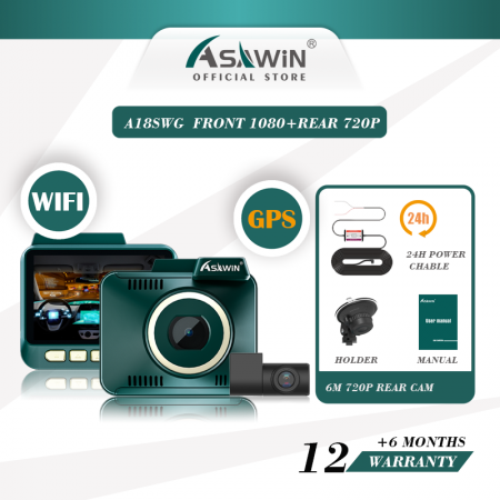 Asawin กล้องติดรถยนต์หน้าและหลัง HDR WDR A18 GPS Wi-Fi ควบคุมการมองเห็นได้ในเวลากลางคืน