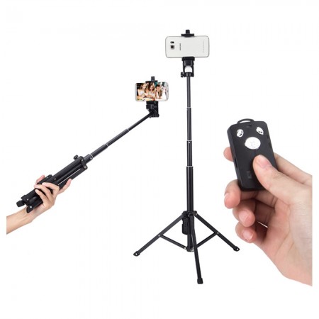 ขาตั้งกล้องหรือไม้เซลฟี่ พร้อมรีโมทชัตเตอร์ในตัว 2in1 Mini Tripod Selfie Stick & Bluetooth Shutter